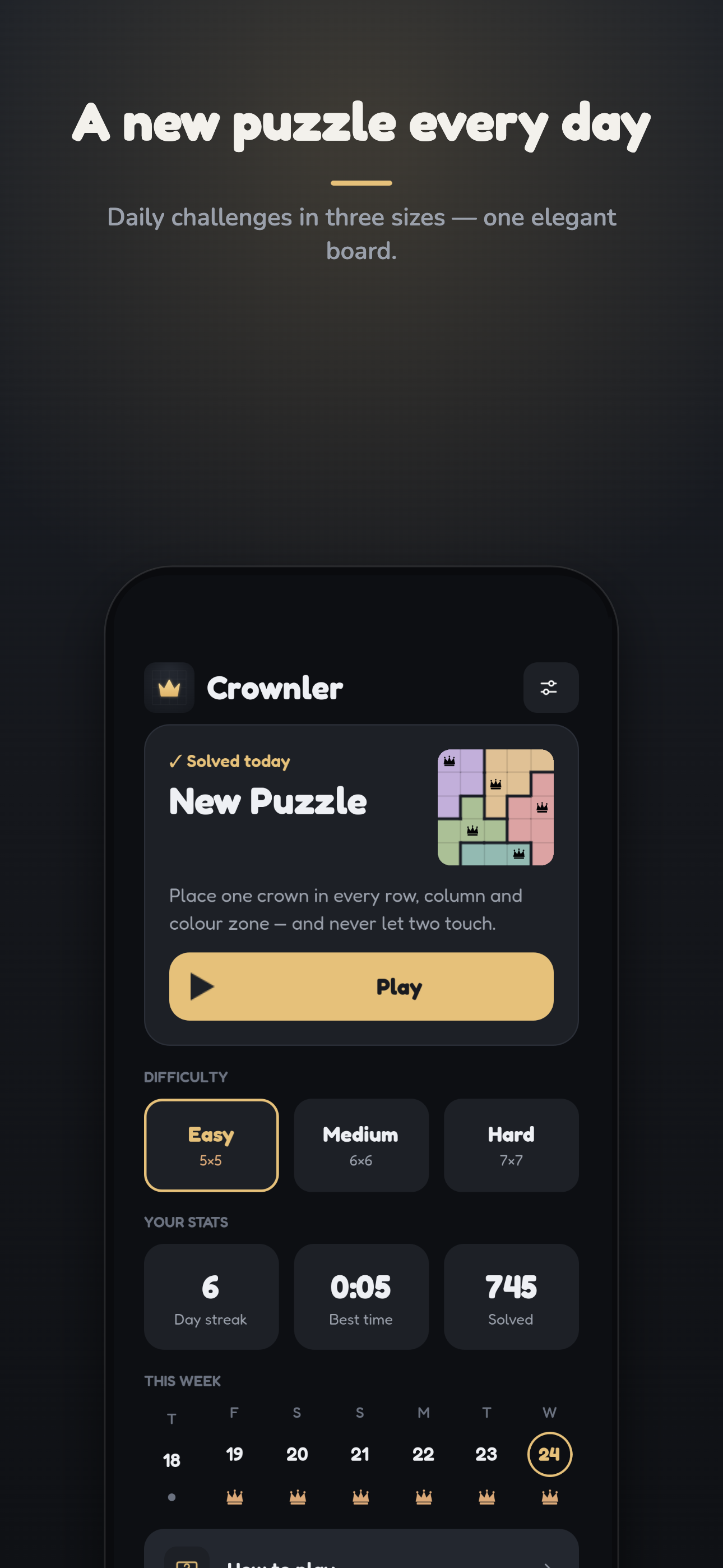 Crownler daily puzzle home screen